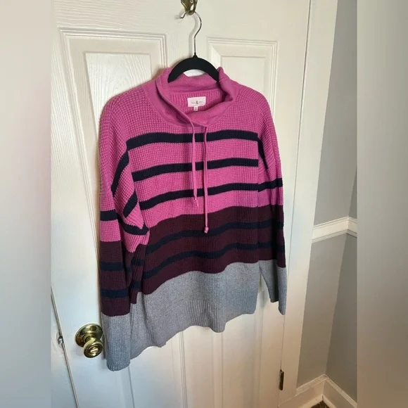 Lou & Grey Colorblock Waffle Funnel Neck Sweater | Size XL - Picture 4 of 12